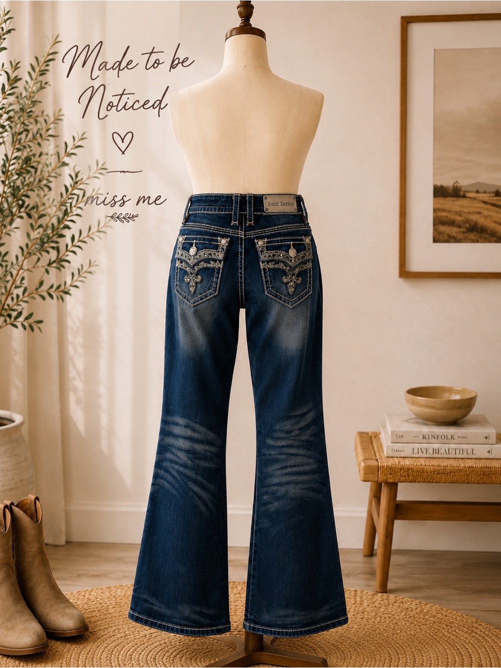 Rock Revival Ginger Easy Fit Jeans 28x30 Bootcut Thick Stitch Western Denim